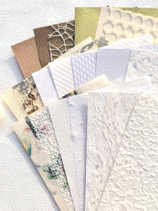 Other - 20 Unique A5 Textured Scrapbook Paper & Mesh Fabric Set, Handmade Craft Paper fo
